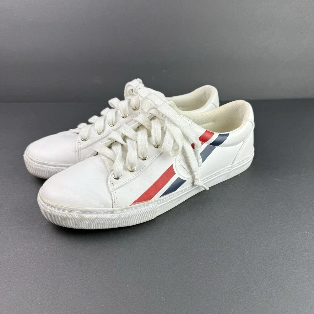 Tommy Hilfiger Lindee Logo Sneakers White Red Blue‎ Logo Stripe Women's Size 9.5